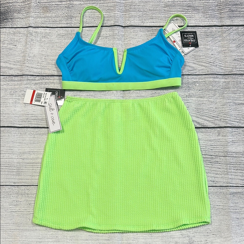 Macy’s Salt + Cove Girls Sz XS Blue and Green Bikini Set • NWT!
